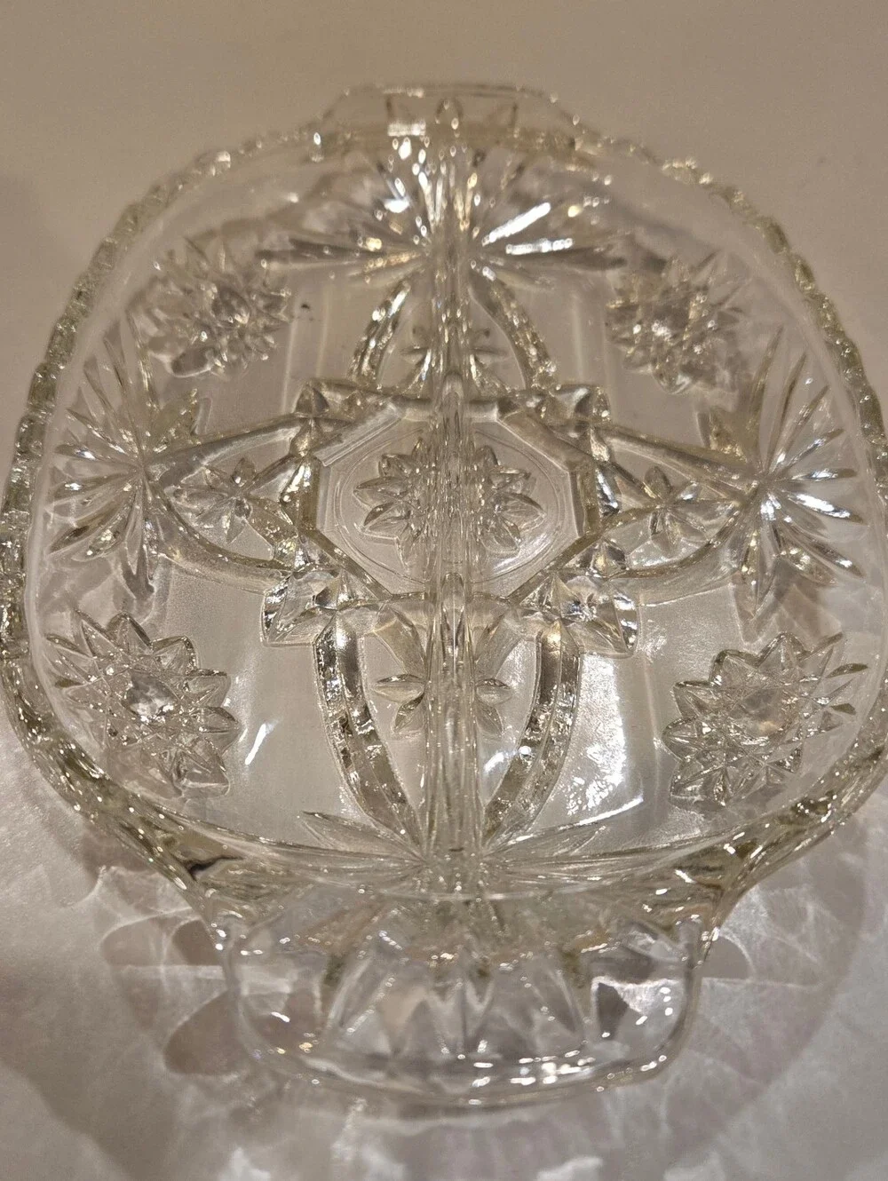 Anchor Hocking Cut Glass Divided Serving Dish - Clear Crystal Look